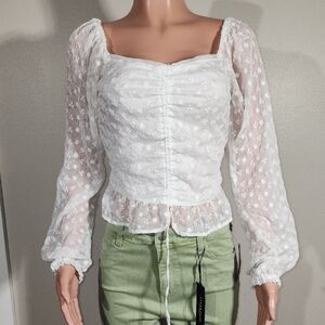 Guess White Sheer Polka Dot Blouse